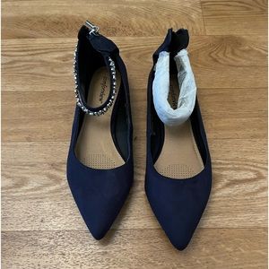Navy blue suede like  rhinestone shoes